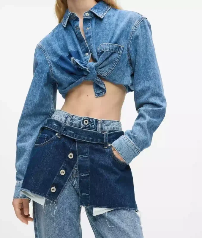 Gelaagde rechte jeans met hoge taille