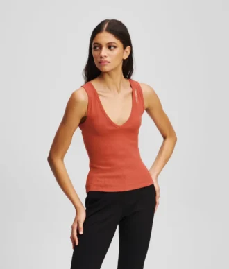 GERIBBELDE TANKTOP MET V-HALS