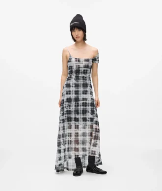 Geruite maxi-jurk van mesh