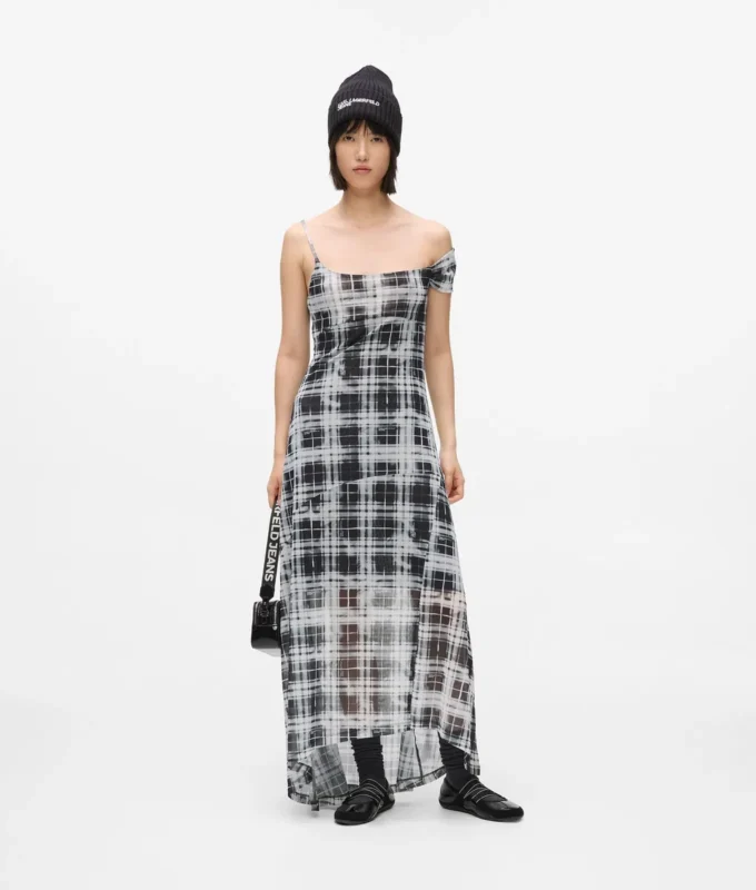 Geruite maxi-jurk van mesh