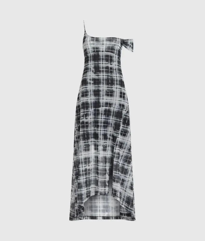 Geruite maxi-jurk van mesh