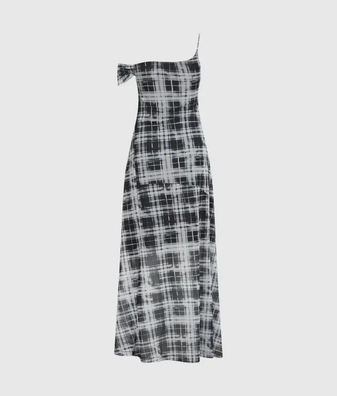 Geruite maxi-jurk van mesh