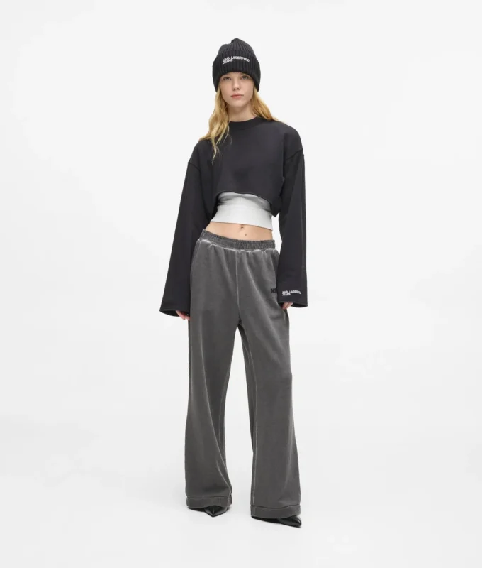 Gewassen joggingbroek met wijde pijpen