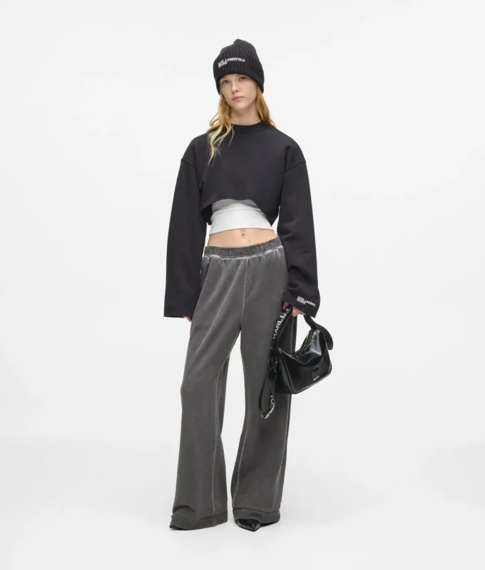 Gewassen joggingbroek met wijde pijpen