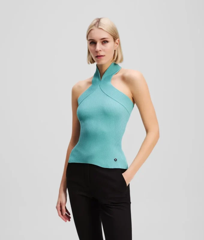 HALTERNECK GEBREIDE TOP
