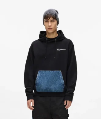 Hoodie met denim zak