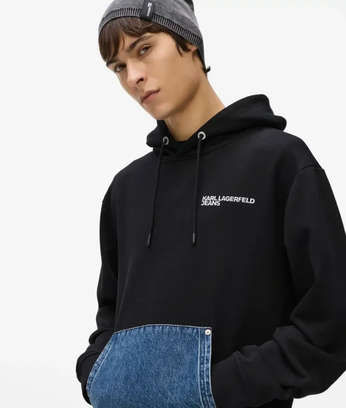 Hoodie met denim zak