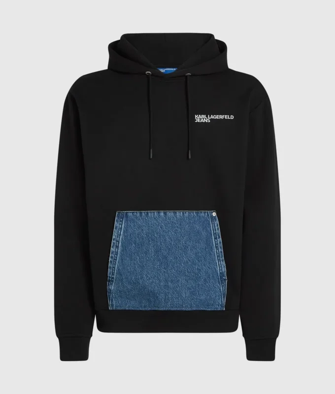 Hoodie met denim zak