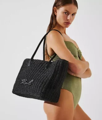 K/Signature kleine geweven strandtas