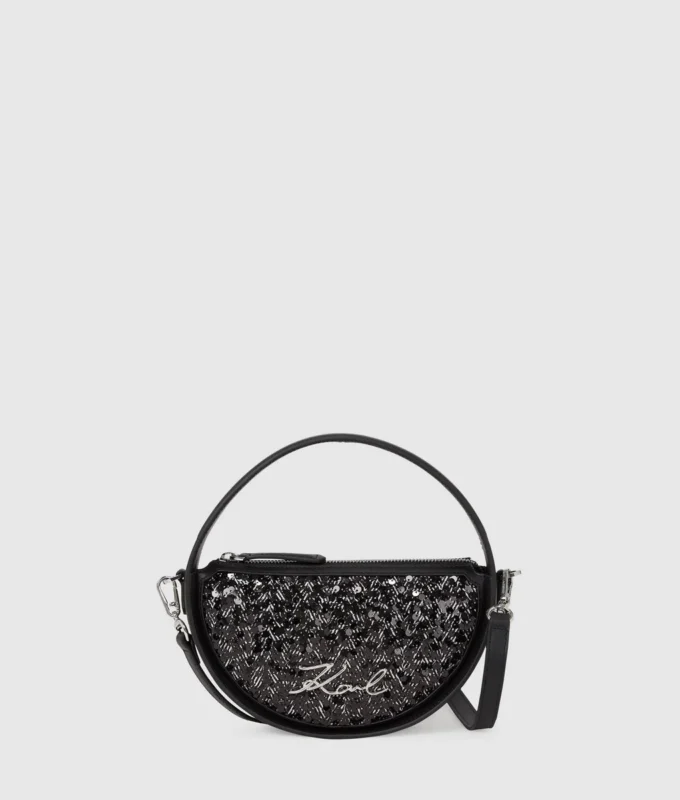 K/Signature ronde crossbodytas met pailletten