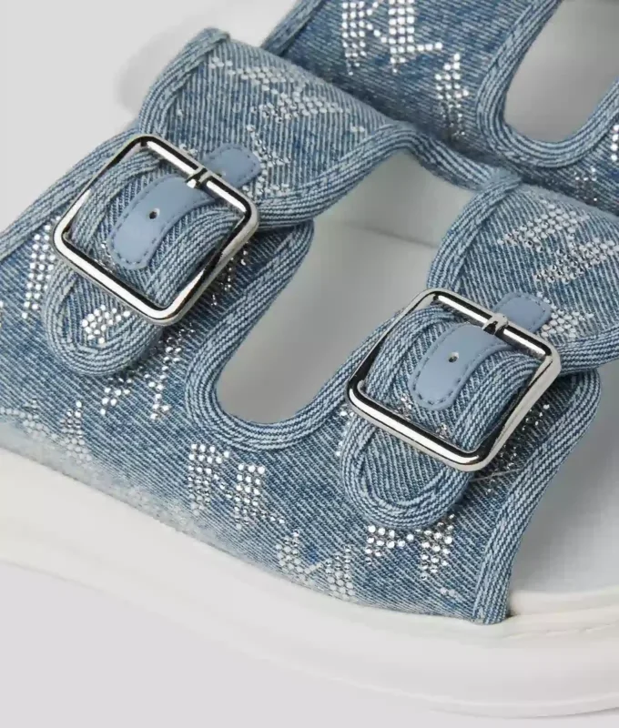 KAPRI DENIM RHINESTONE SANDALEN