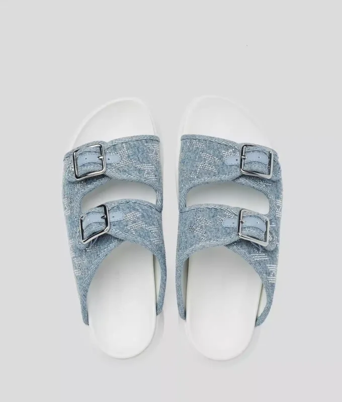 KAPRI DENIM RHINESTONE SANDALEN