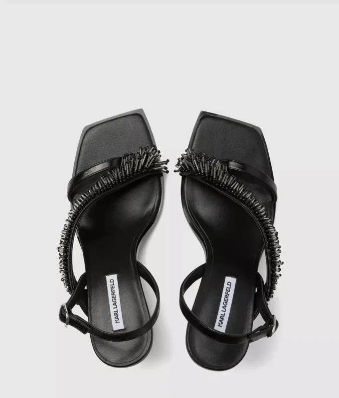 Karmel slingbacks met franjes en hak