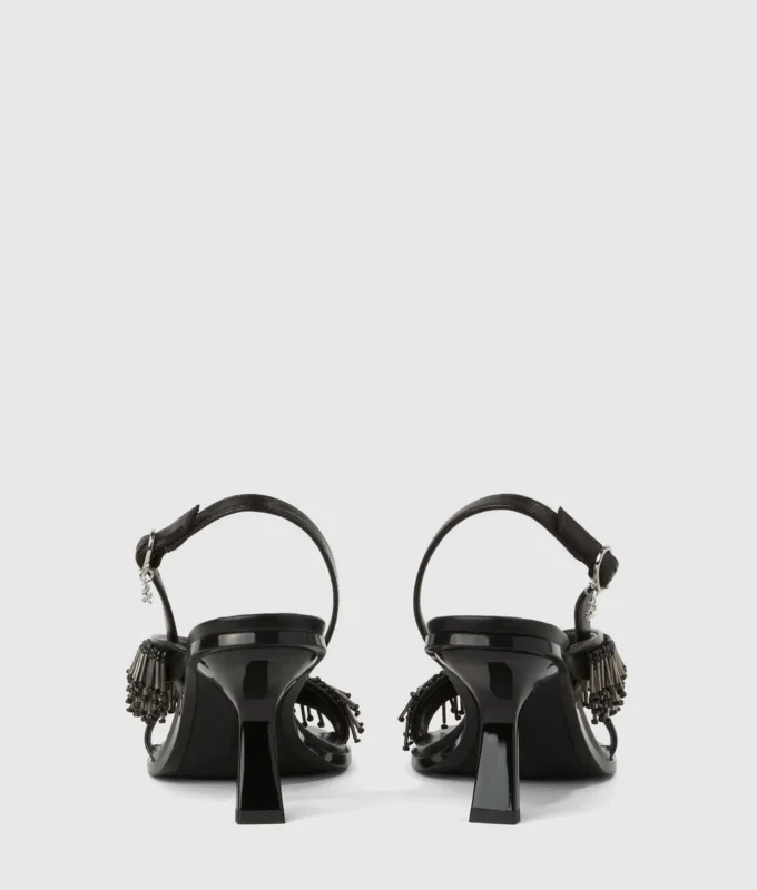 Karmel slingbacks met franjes en hak