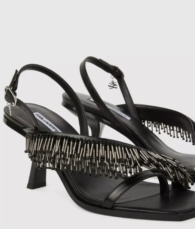 Karmel slingbacks met franjes en hak