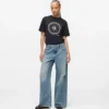 Laag uitgesneden jeans met wijde pijpen