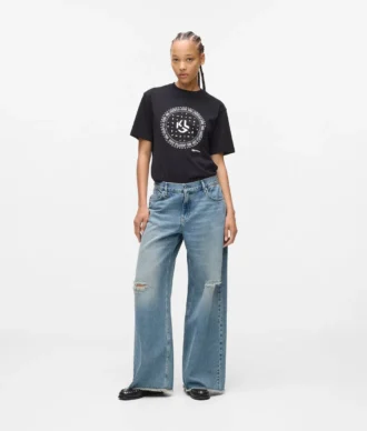 Laag uitgesneden jeans met wijde pijpen