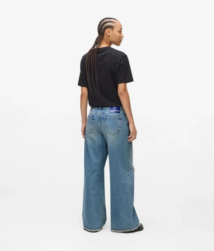 Laag uitgesneden jeans met wijde pijpen