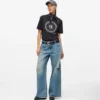 Laag uitgesneden jeans met wijde pijpen
