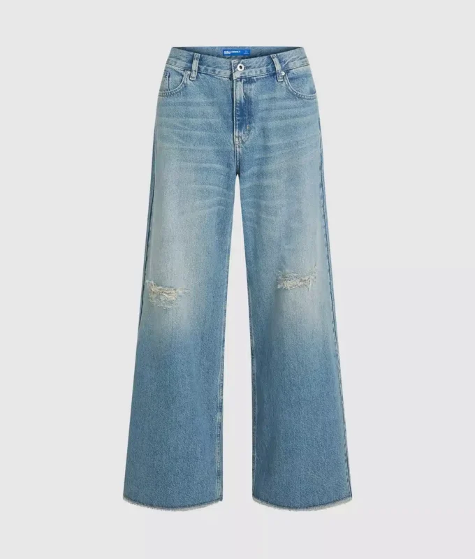 Laag uitgesneden jeans met wijde pijpen