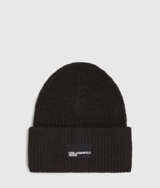 Lange beanie met logopatch