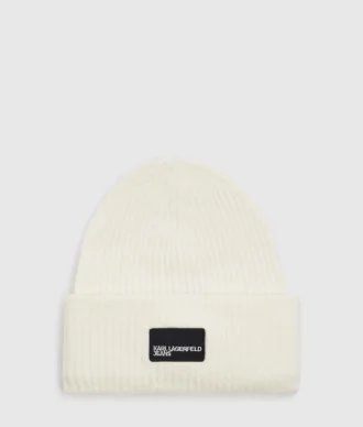 Lange beanie met logopatch