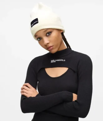 Lange beanie met logopatch