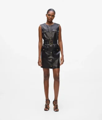 Leren jurk met knoopdetails