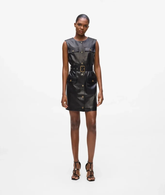 Leren jurk met knoopdetails