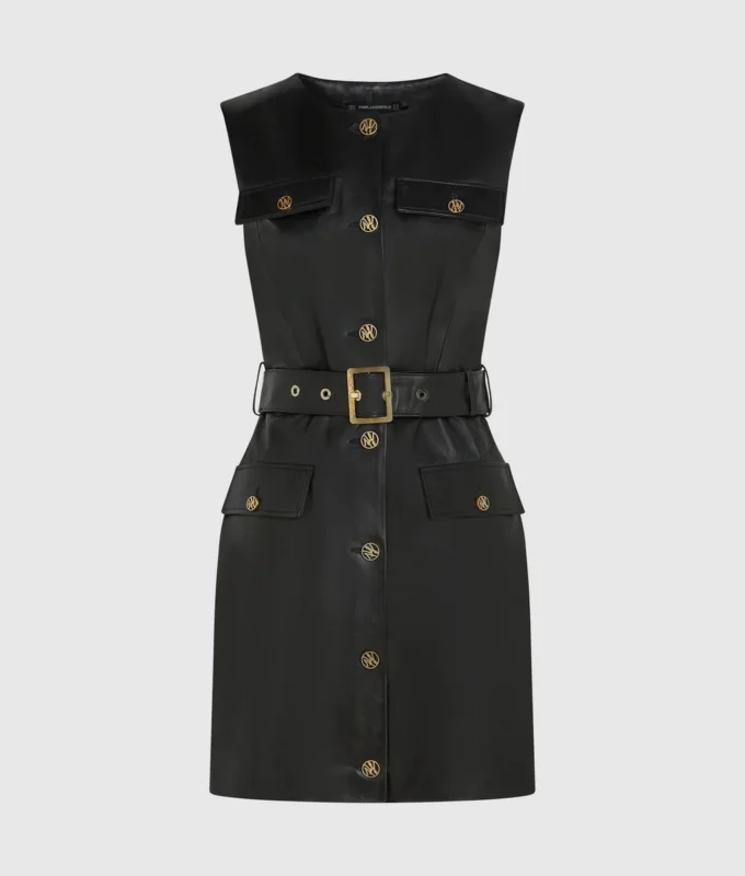 Leren jurk met knoopdetails