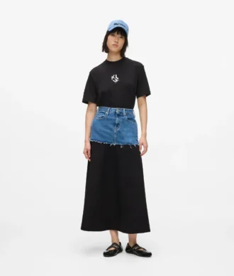Maxirok met denim paneel