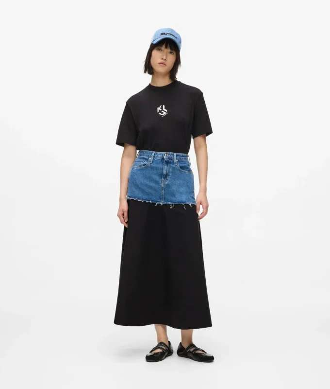 Maxirok met denim paneel