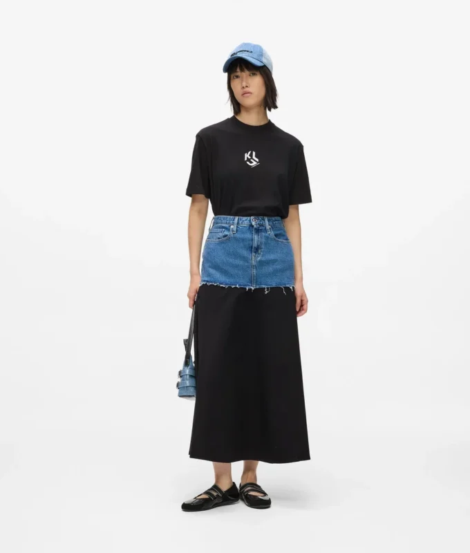 Maxirok met denim paneel
