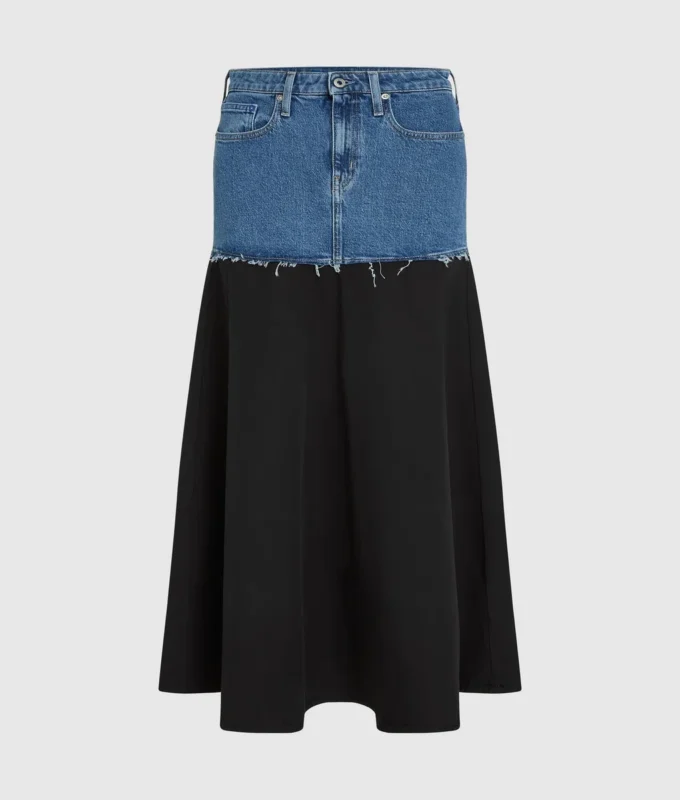 Maxirok met denim paneel