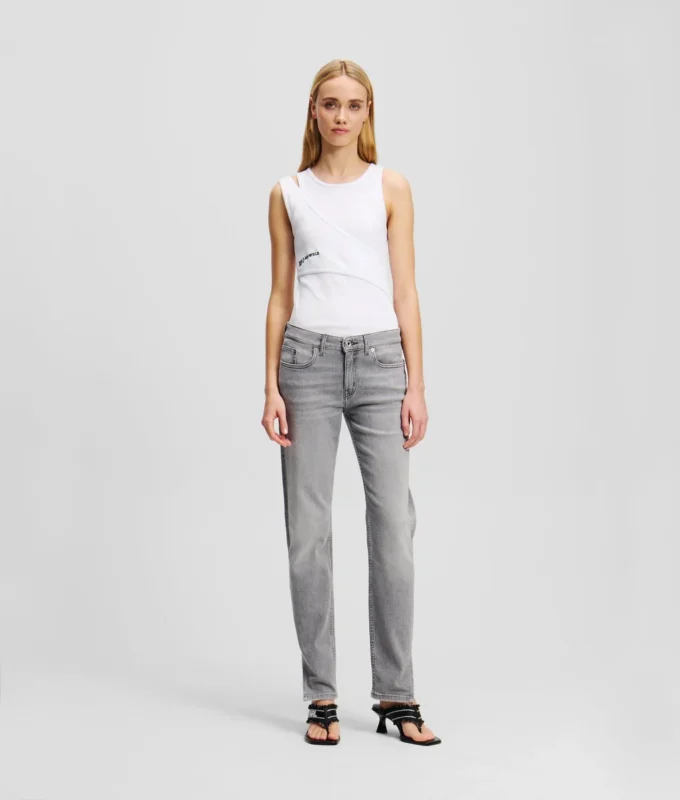 MID-RISE SLIM FIT JEANS MET SPLIT-HEM