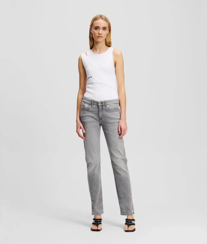 MID-RISE SLIM FIT JEANS MET SPLIT-HEM