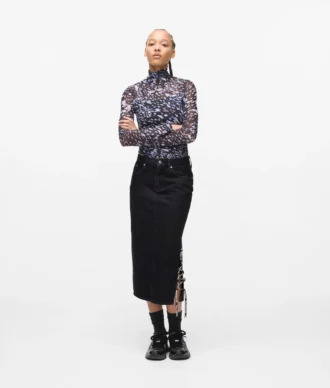 Midi-denimrok met vetersluiting