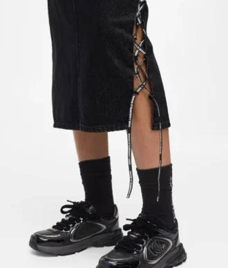Midi-denimrok met vetersluiting