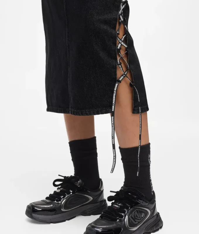 Midi-denimrok met vetersluiting