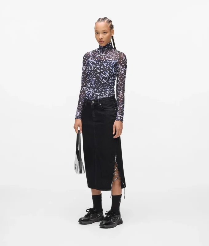 Midi-denimrok met vetersluiting