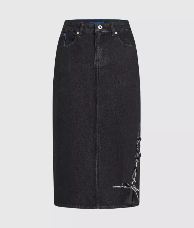 Midi-denimrok met vetersluiting