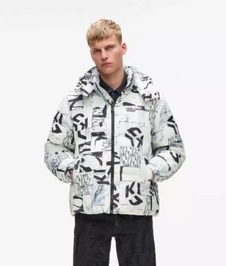 Monogram pufferjas met all-over print