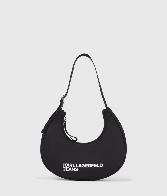 Nylon schoudertas met logo en maanmotief