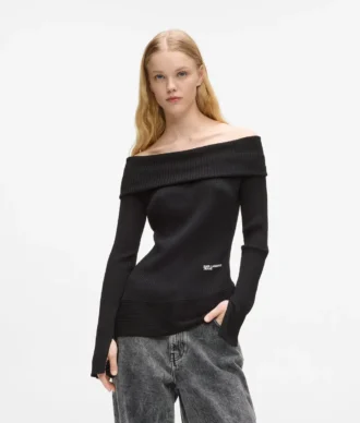 Off-shoulder gebreide top