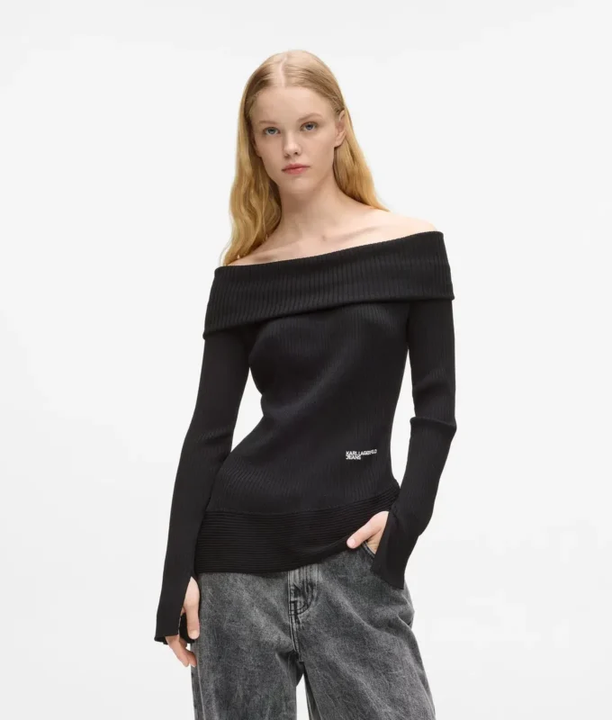 Off-shoulder gebreide top