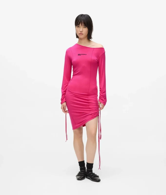 Off-shoulder jurk met trekkoord