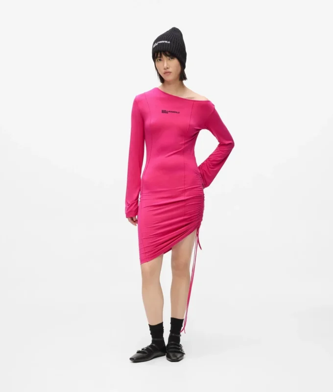 Off-shoulder jurk met trekkoord