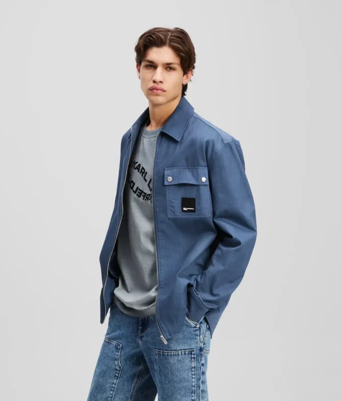 OVERSHIRT VAN GEMENGDE MATERIALEN