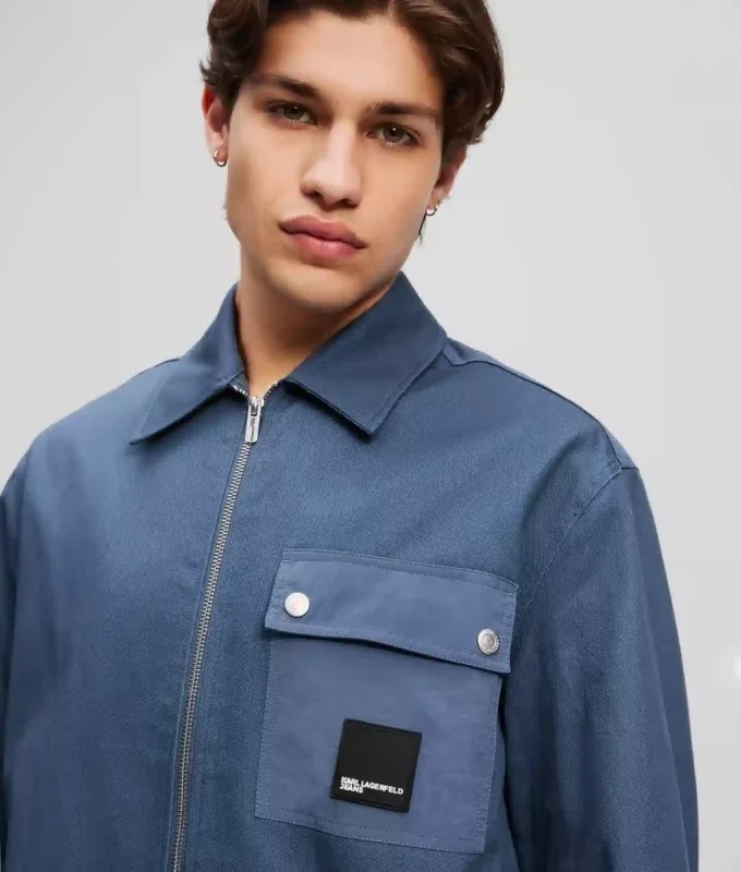 OVERSHIRT VAN GEMENGDE MATERIALEN