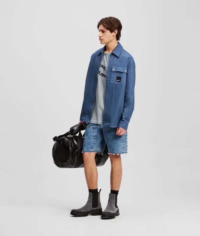 OVERSHIRT VAN GEMENGDE MATERIALEN